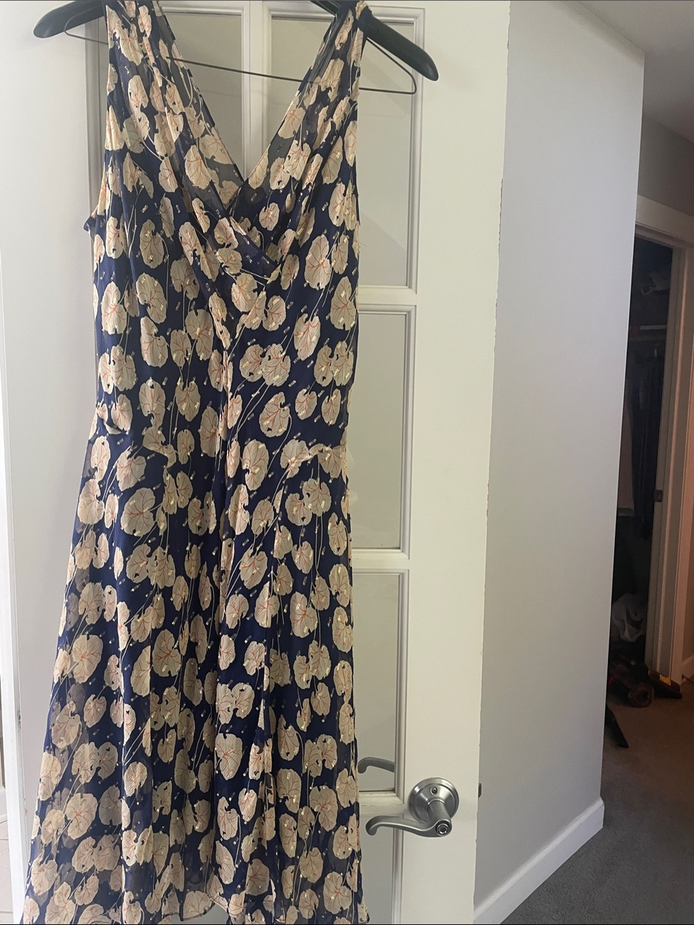 Diane Von Furstenberg Navy Cocktail Dress with Cream Floral Print